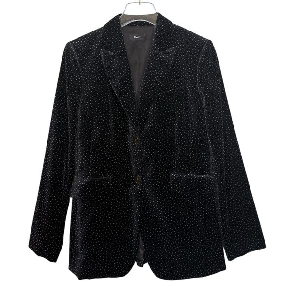Theory Women's Size 10 Andorie Dot Velvet Jacket Black White Polka Dot Career - Picture 2 of 11